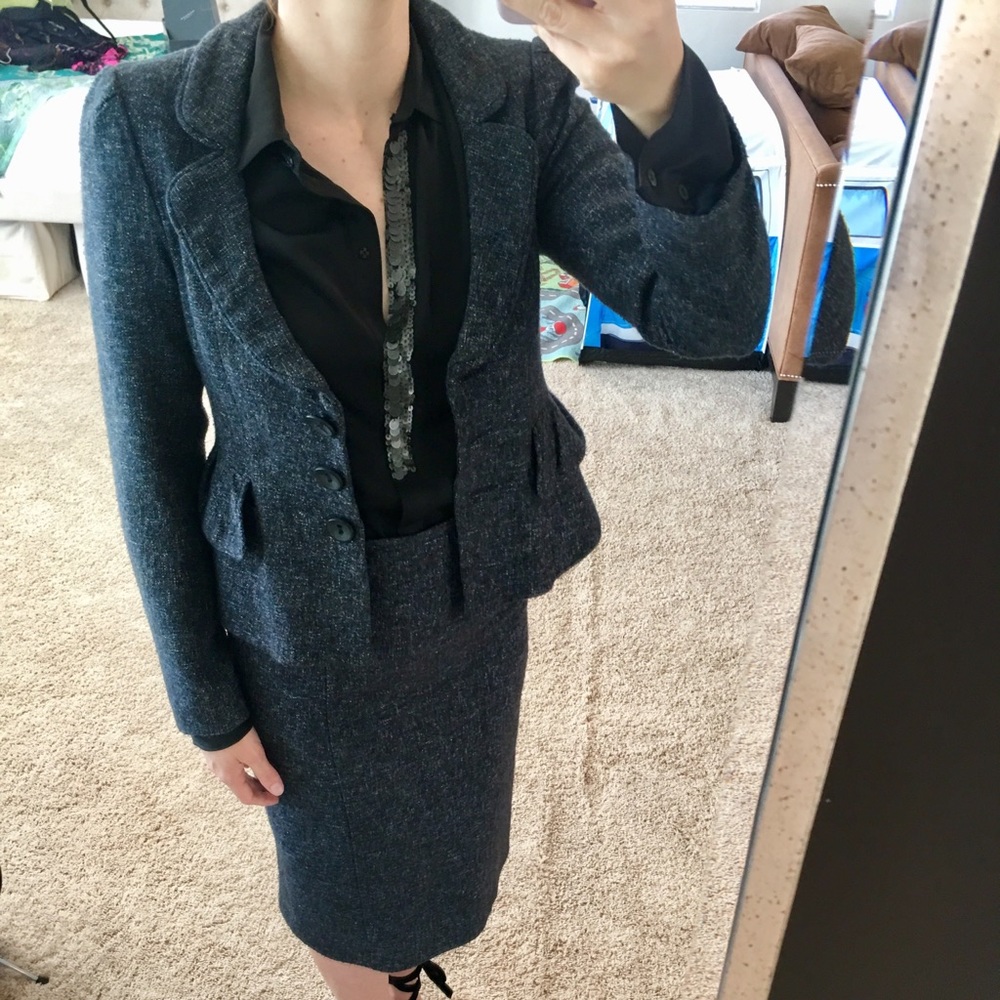 Nanette Lepore navy tweed suit size 6